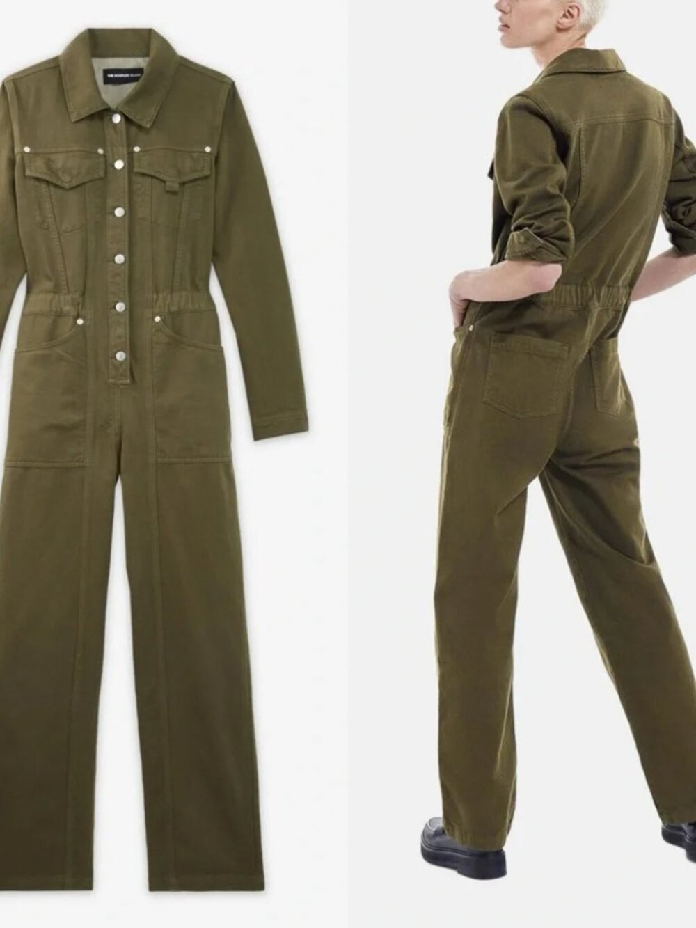 THE KOOPLES Utility jumpsuit Olive Khaki Denim Cute Military Coveralls Pants M 6 - Picture 4 of 14